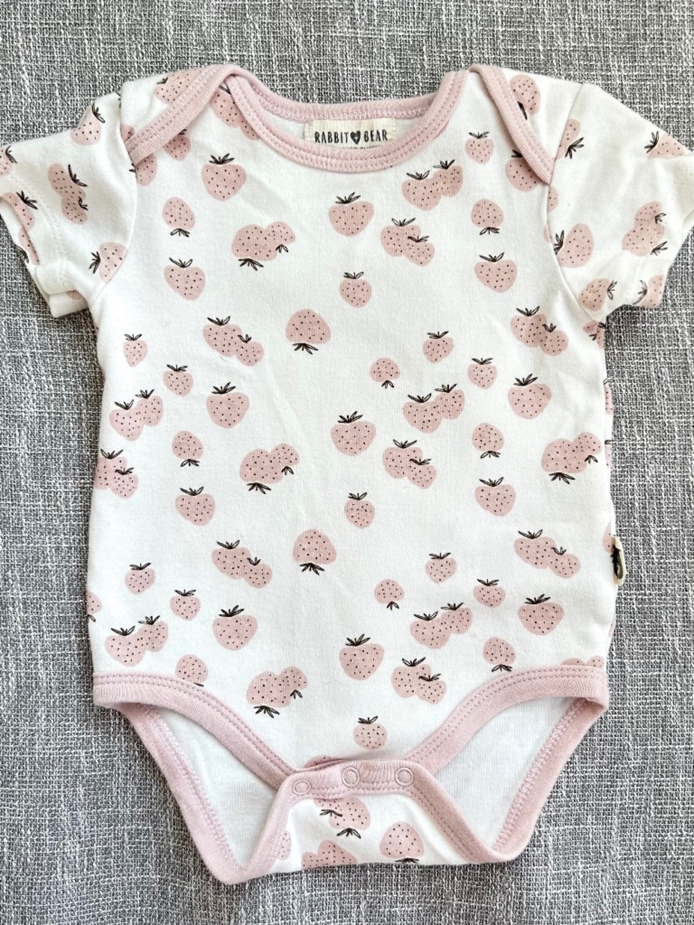 Rabbit + Bear by Emily and Oliver 3-6M Pink Strawberry Organic Cotton Bodysuit